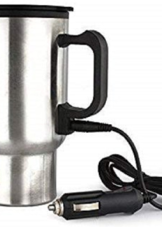 Samyaka 12V Car Charging Electric Kettle Stainless Steel Travel Coffee Mug Cup Heated Thermos for Traveling Camping 450Ml