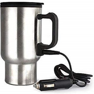 Samyaka 12V Car Charging Electric Kettle Stainless Steel Travel Coffee Mug Cup Heated Thermos for Traveling Camping 450Ml
