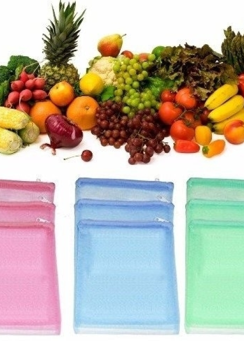 Samyaka® Pack of 3 Vegetables And Fruits Mesh Zip Bags